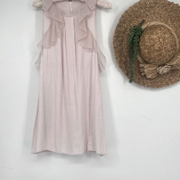 Free People Pretty Chiffon Ruffle Mini Dress Shift Pockets Sleeveless Pink 2 - Picture 3 of 14